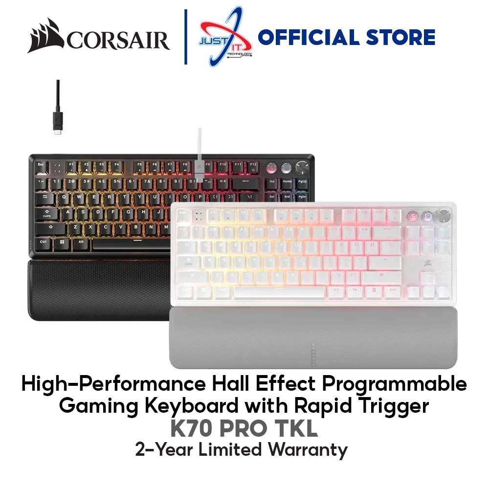 CORSAIR K70 PRO TKL HIGH-PERFORMANCE HALL EFFECT PROGRAMMABLE คีย์บอร์ดเกมพร้อม RAPID TRIGGER - สีดํ