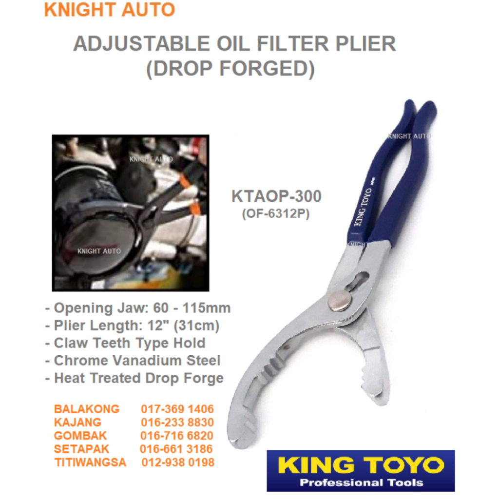KING TOYO KTAOP-300 12 ตัวกรองน้ํามันที่รองรับ PLIER WRENCH (DROP FORGED)