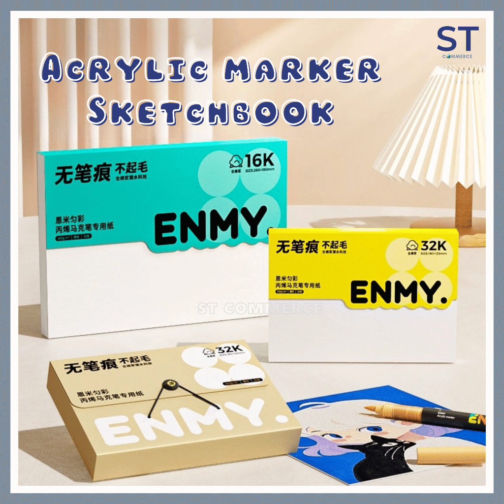 ENMY อะคริลิค Marker Sketchbook 300GSM Cotton Pulp กระดาษวาดภาพ 8K Bleedproof Art Pad สําหรับนักเรีย