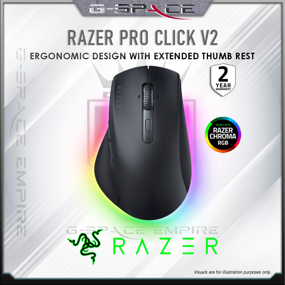 เมาส์ไร้สาย Razer Pro Click V2-Ergonomic สําหรับทํางาน | เซ็นเซอร์ออปติคอล 30K | อุปกรณ์เชื่อมต่อ Mu