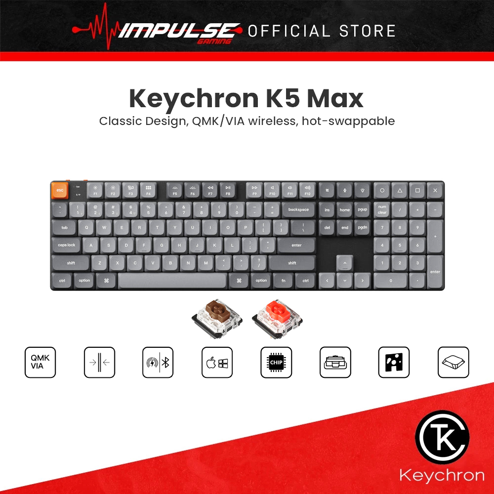 Keychron K5 Max RGB Hot-Swap Low Profile Full Size สีดํา - สวิตช์สีน้ําตาล / สวิตช์สีแดง