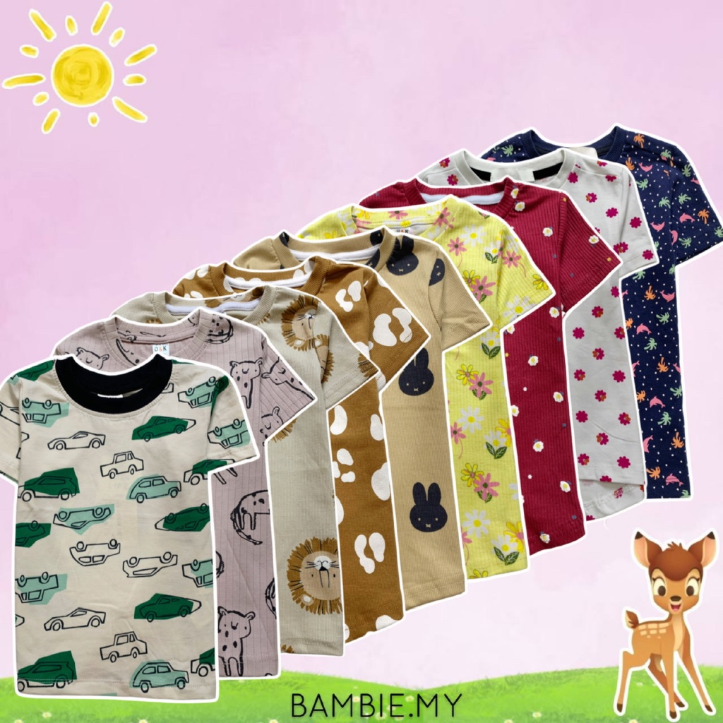 [1y-6y] HNM RS QNK DAILY KIDS TSHIRT PLETED AND PLAIN FOR BOY GIRL (ผ้าฝ้าย 100%)