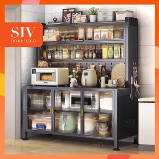SIV Kitchen Cabinet Microwave Oven Rack Shelves With Pegboard Organizer & Wheels For Kitchen Storage