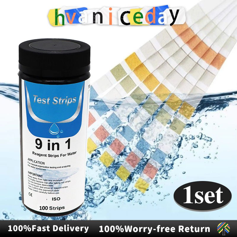 100 ชิ้น Aquarium Test Strips 9 ใน 1 Fish Tank Test Kit Aquarium บ่อปลารวมคลอรีน Hardness Test Strip