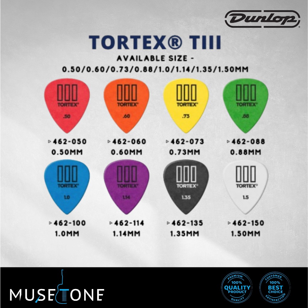 6 ชิ้น Jim Dunlop Tortex III Guitar Pick - 0.60 0.73 0.88 1.35 ปิ๊กกีตาร์ 462P