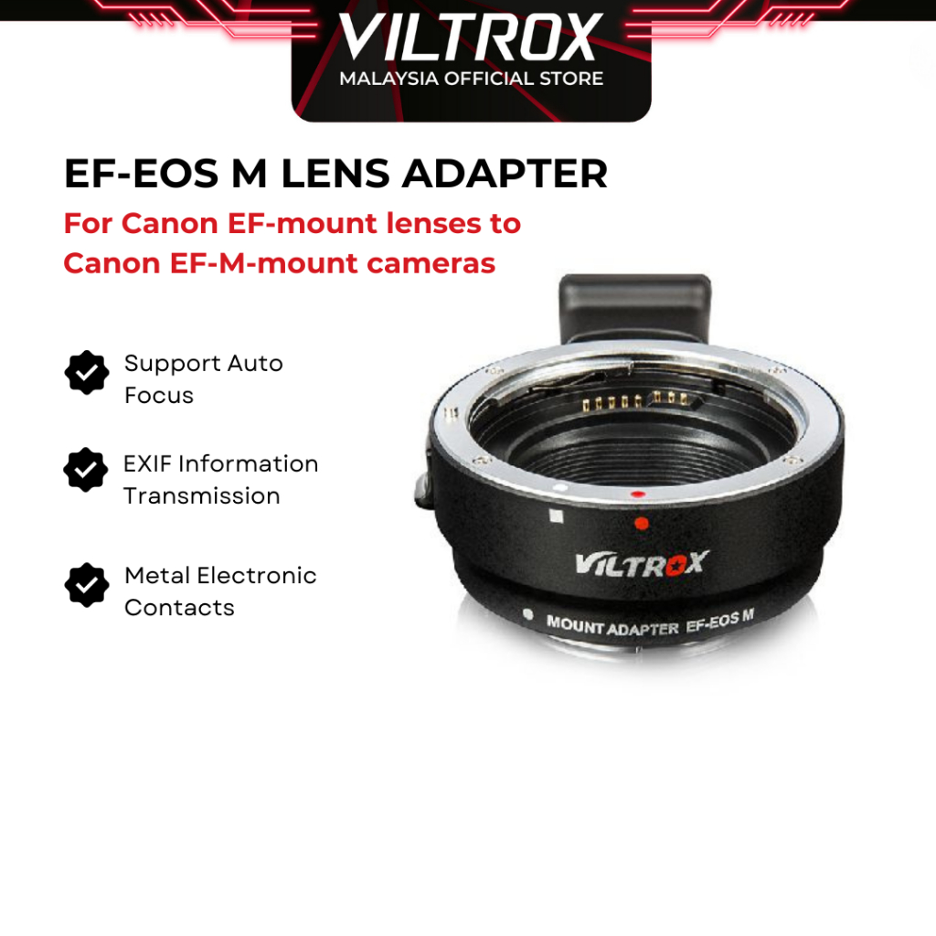 VILTROX EF-EOS M เลนส์อะแดปเตอร์สําหรับเลนส์ Canon EF ไปยังกล้อง Canon EF-M