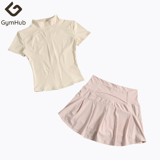 GymHub Sportswear Women Slim Quick Dry Yoga Short Sleeve Pilates Training Feather Tennis Skirt