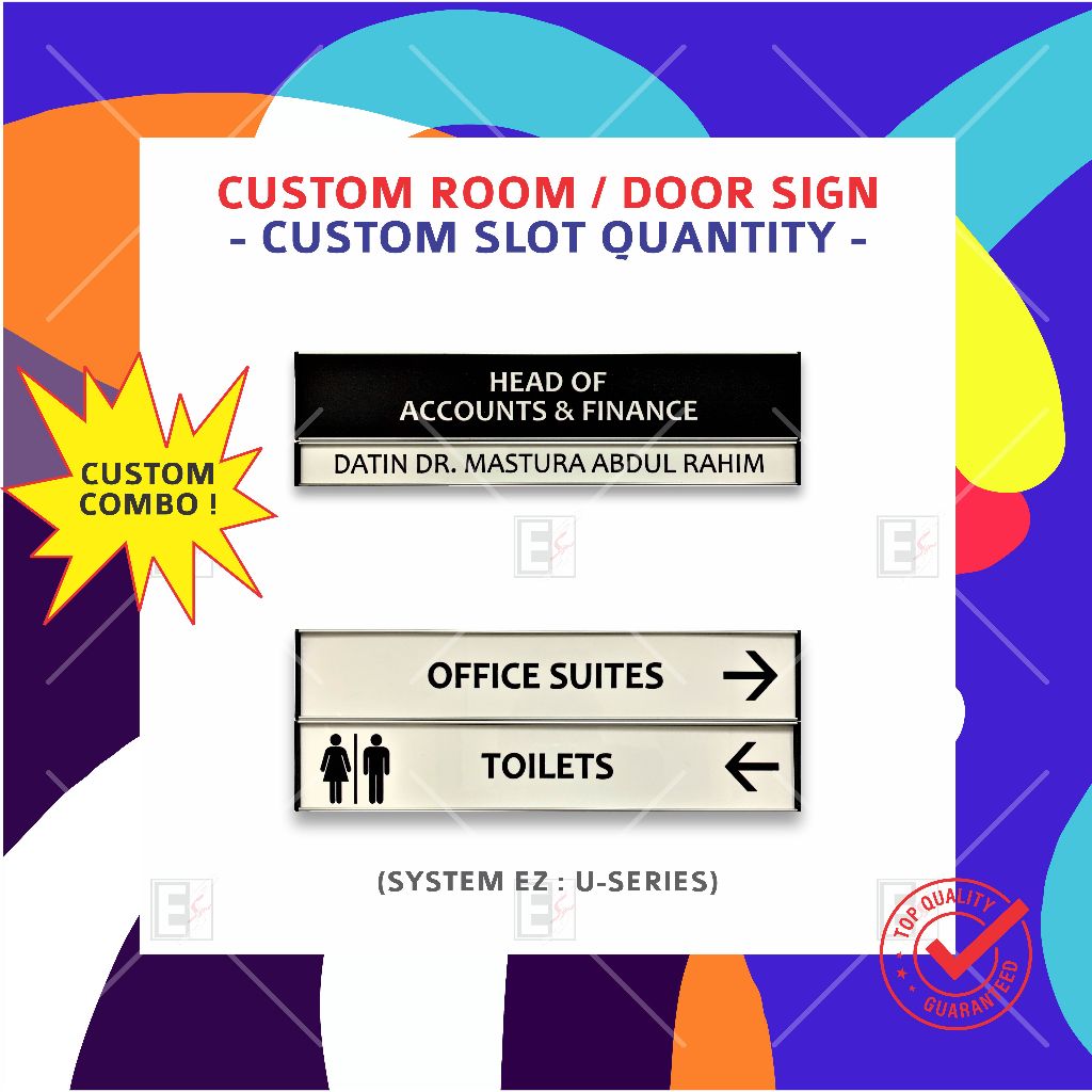 ป้ายผนัง/ประตู E-Signs (ปริมาณแผงที่กําหนดเอง) - กรอบอลูมิเนียมสีเงิน 28 ซม. (ข้อความที่กําหนดเองได้