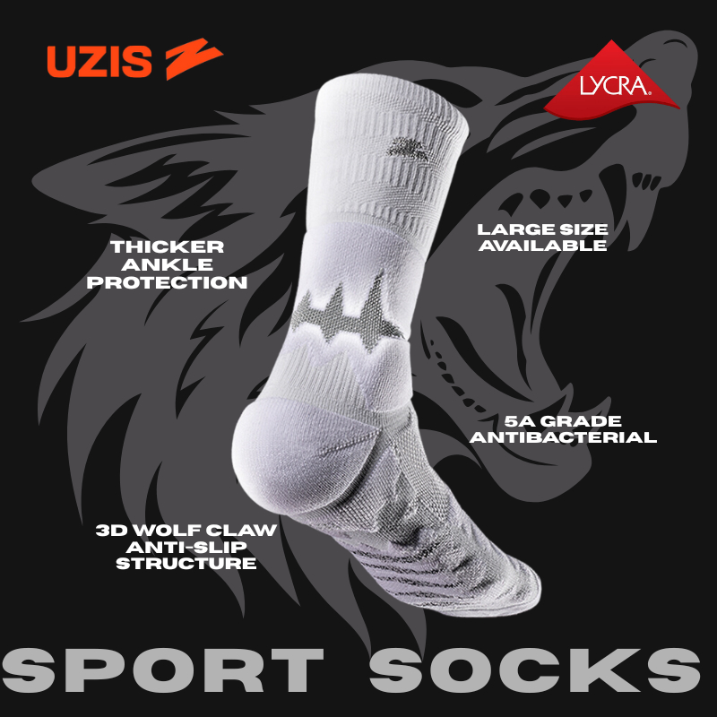UZIS Stokin Bola Keranjang ถุงเท้าบาสเก็ตบอล Lycra Anti-slip Coolmax Sport Socks ขนาดใหญ่ - WOLF