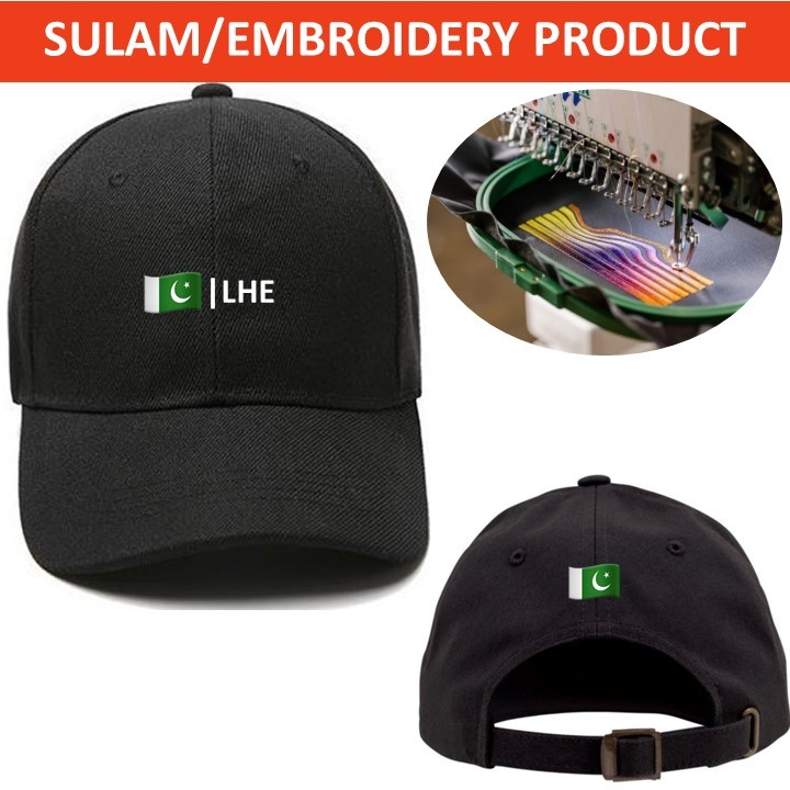 EMBROIDERY SULAM EMOJIS LHE LAHORE PAKISTAN FLAG LOGO BASEBALL 100% POLYESTER CAP ADJUSTABLE STRAP ส
