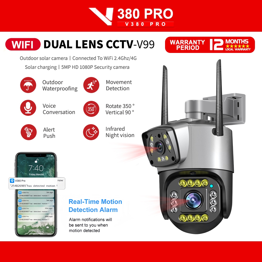 V380 Pro กล้องกล้องวงจรปิด V99 เลนส์คู่กลางแจ้งกันน้ําเชื่อมต่อ WiFi 1080P 360 กล้อง IP 4G ไร้สาย