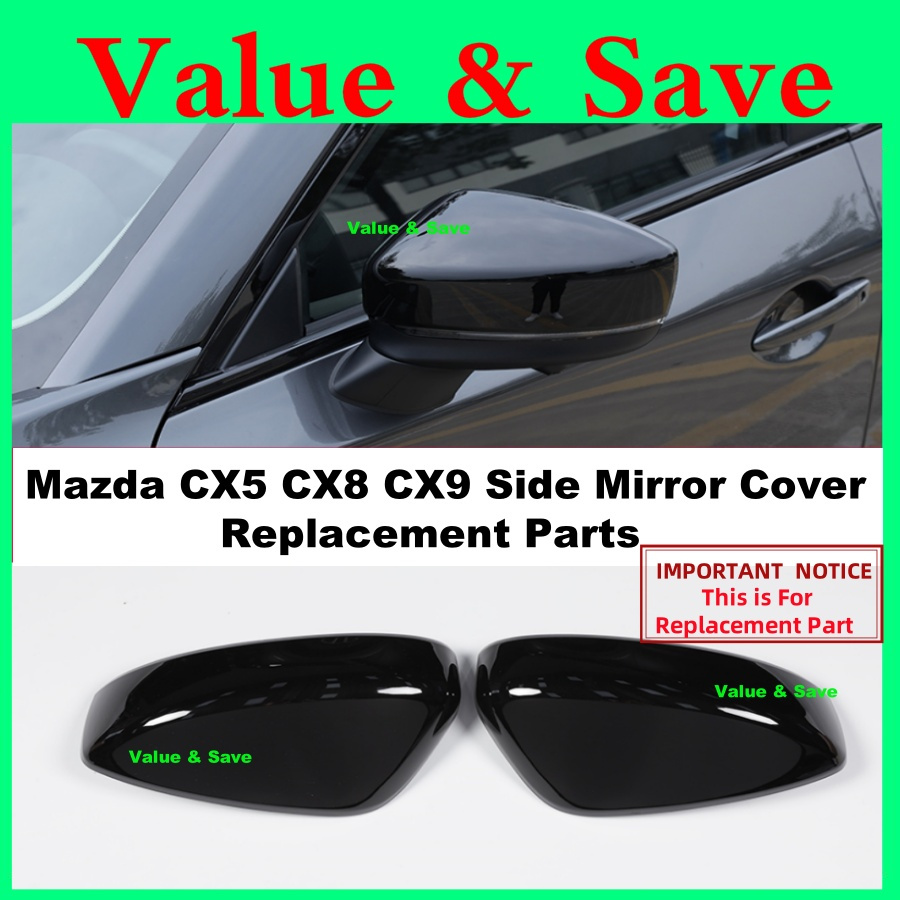Mazda CX5 2017- 2026 CX8 CX9 อะไหล่ฝาครอบกระจกด้านข้างฝาครอบกระจกสีดํามันวาว CX-5 CX-8 CX-9