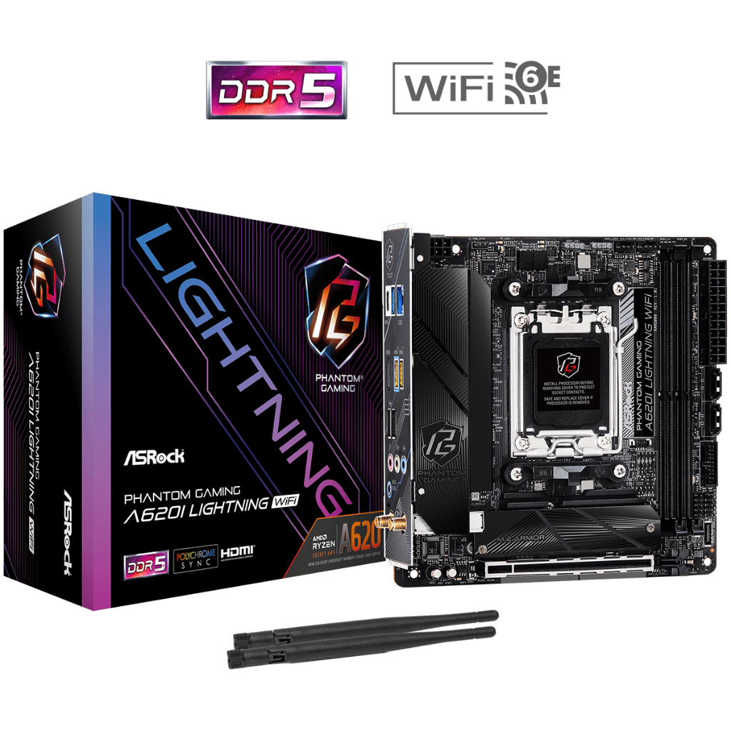 ASRock Phantom Gaming A620I Lightning WiFi AMD AM5 Mini-ITX เมนบอร์ด/ซ็อกเก็ต AM5 & DDR5