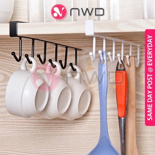 《 𝗣𝗨𝗡𝗖𝗛 𝗙𝗥𝗘𝗘 》6 Hooks Iron Hanger Cup Mug Hanging Rack Multifunction Kitchen Cabinet Storage Organizer Rak Dapur 收纳挂架