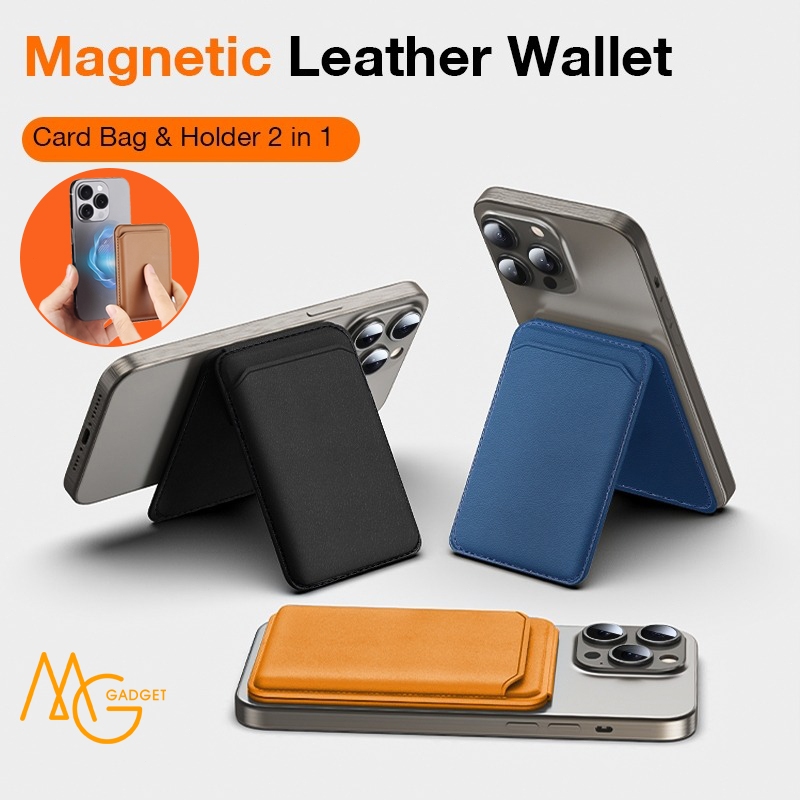 Magnetic Card Holder Premium Leather Card Bag Stand Magnetic Wallet Premium Leather with Holder เหมา