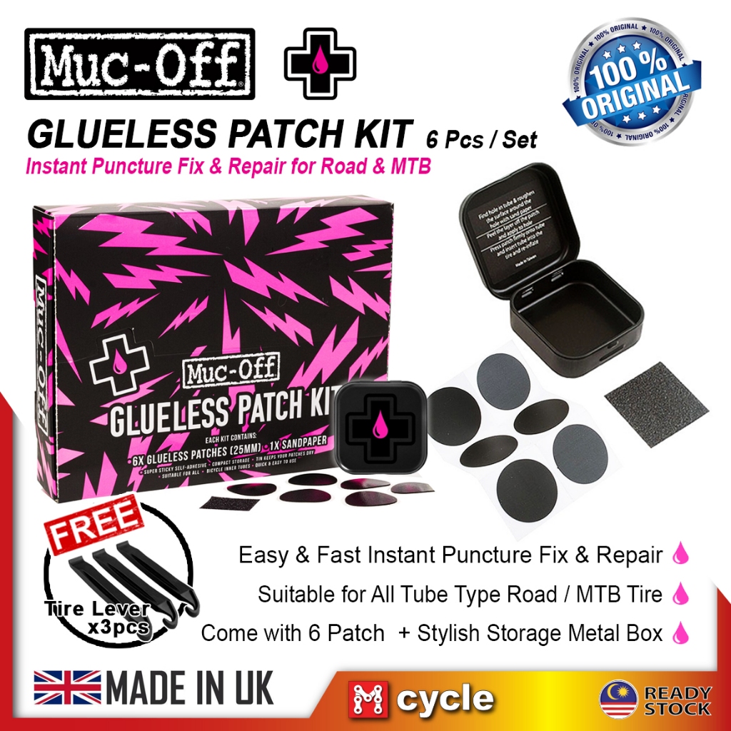 MUC OFF Glueless Patch Kit จักรยาน MTB Roadbike ท่อยางเจาะซ่อมทันที Mini เครื่องมือ 6 ชิ้นชุดพร้อมกล่องปลอก