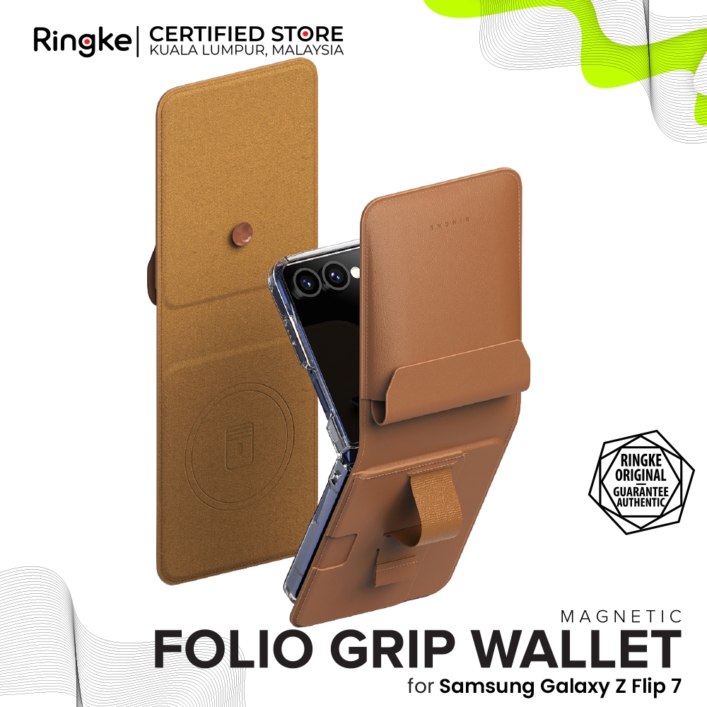 RINGKE FOLIO GRIP WALLET MAGNETIC Samsung Galaxy Z Flip 7 Snap On MagSafe เคสหนัง PU ที่ถอดออกได้หรู
