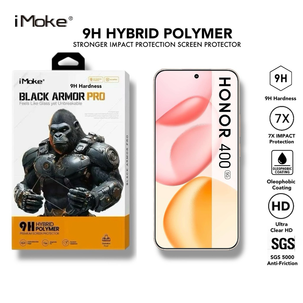 IMoke 9H เกราะสีดํา Pro Impact Screen Protector สําหรับ Honor 400/400 Smart/400 Lite/200 สมาร์ท/90 L