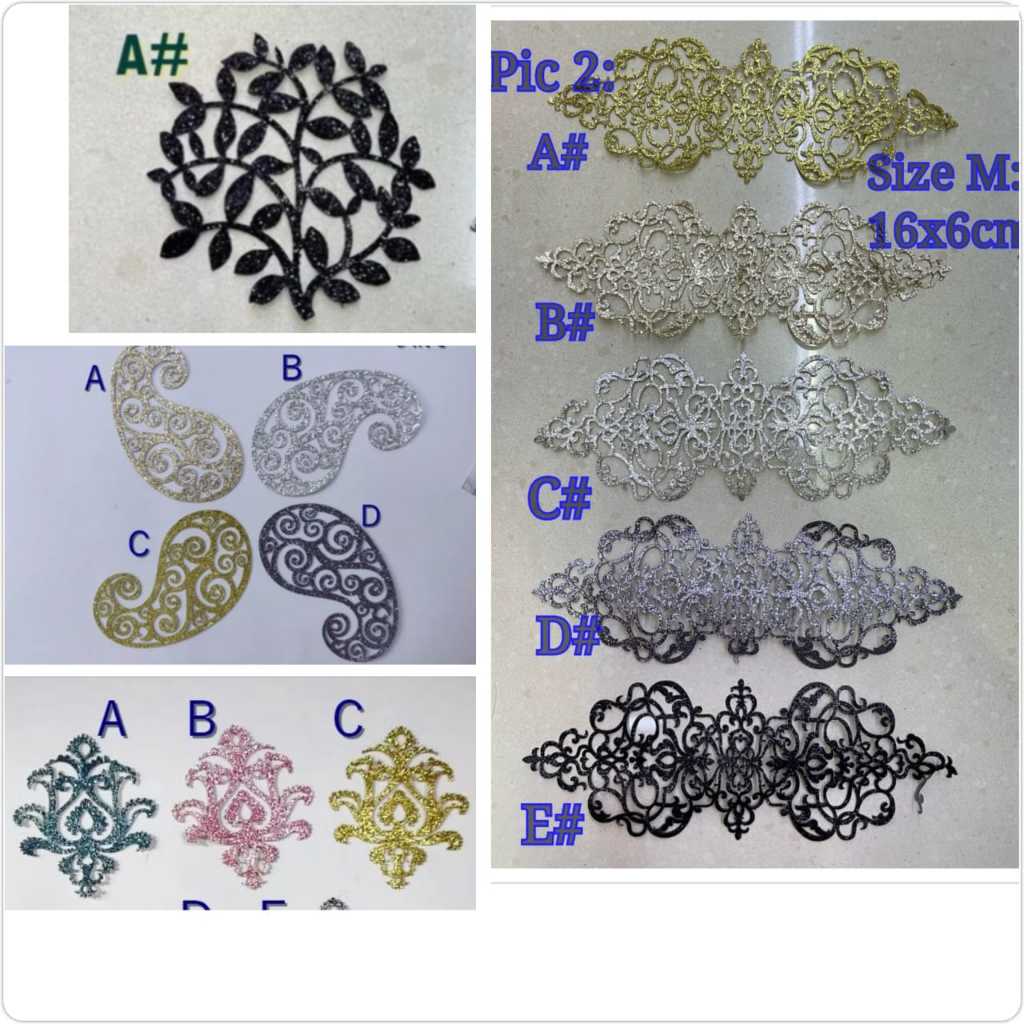 (ตอนที่ 6) 3 ชิ้น, Patch Glitter Iron On Tampal Baju, Iron On Patch Glitter, Dokoh Iron On Patch Gli