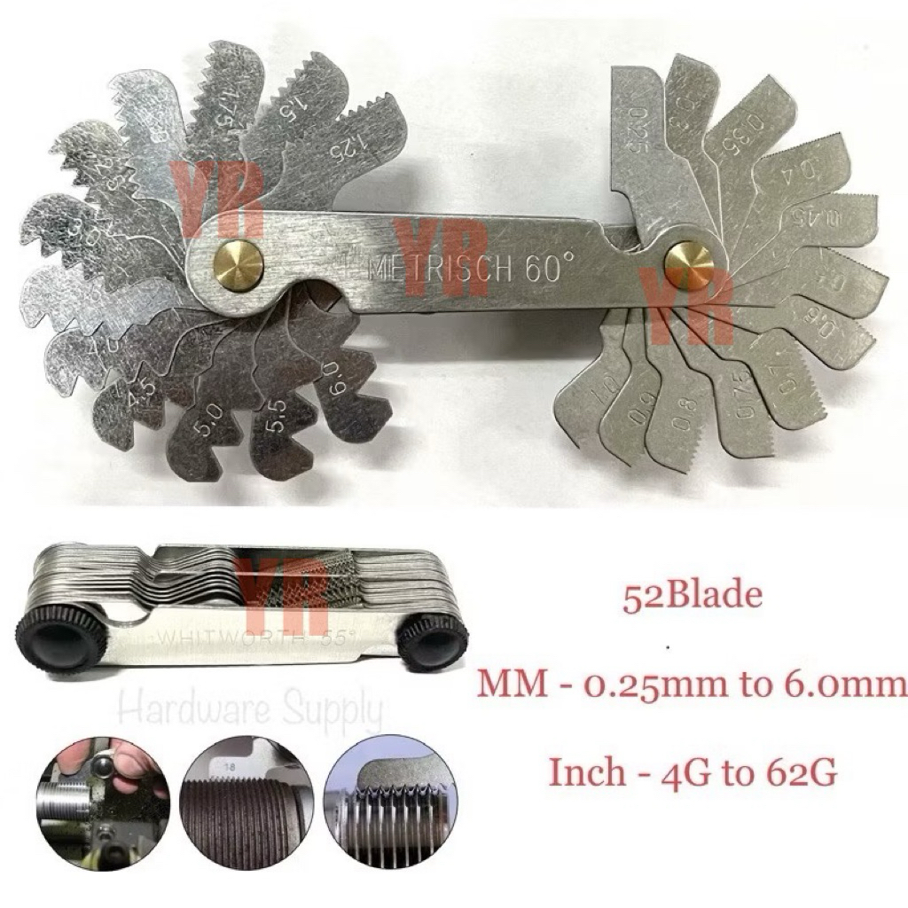 Screw Pitch Gauge 52blade MM & INCH / เกจวัดเกลียว / เกจวัดขว้างสกรู 52blade MM & INCH / ด้าย Alat U