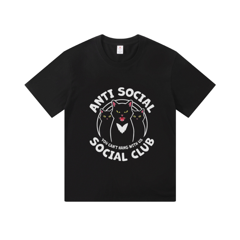 Anti Social Social Club Cat Logo ฤดูร้อน เสื้อยืดแขนสั้นผู้ชาย Heavyweight Cotton 24s 100% Cotton 24