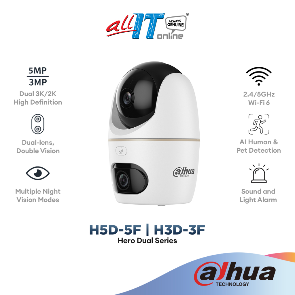 Dahua Hero Dual D1 H5D-5F H3D-3F ในร่ม Wi-Fi Dual-เลนส์ Pan & Tilt Security กล้อง