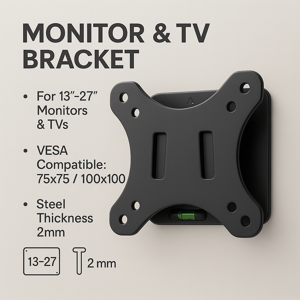 คุณภาพสูงMonitor & TV Wall Bracket 13 "-27" VESA 75x75 / 100x100 ในตัว Spirit ระดับ 2 มม.เหล็ก Space-Sav