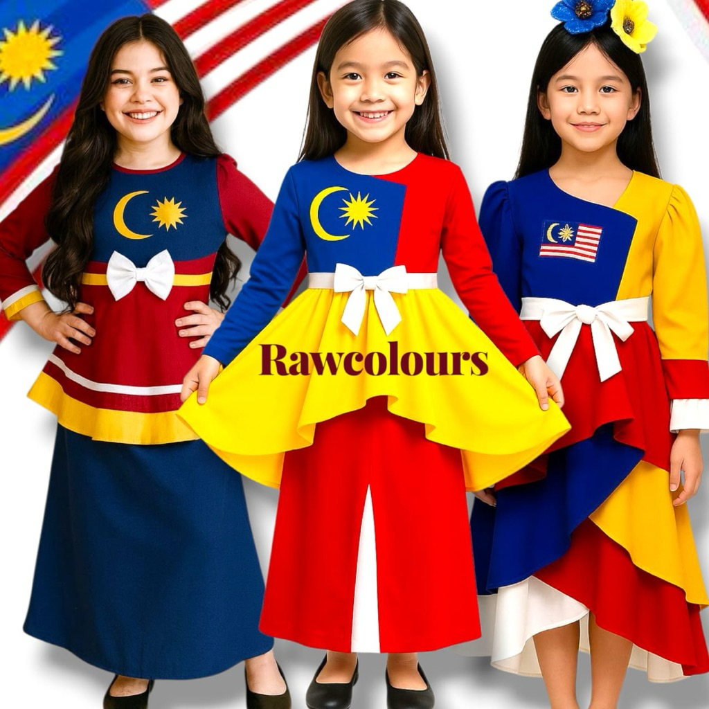 Baju Merdeka set Budak purumpuan Exclusive Kaine-Soft como-Creap Premium Baju set size-4yr-12yr