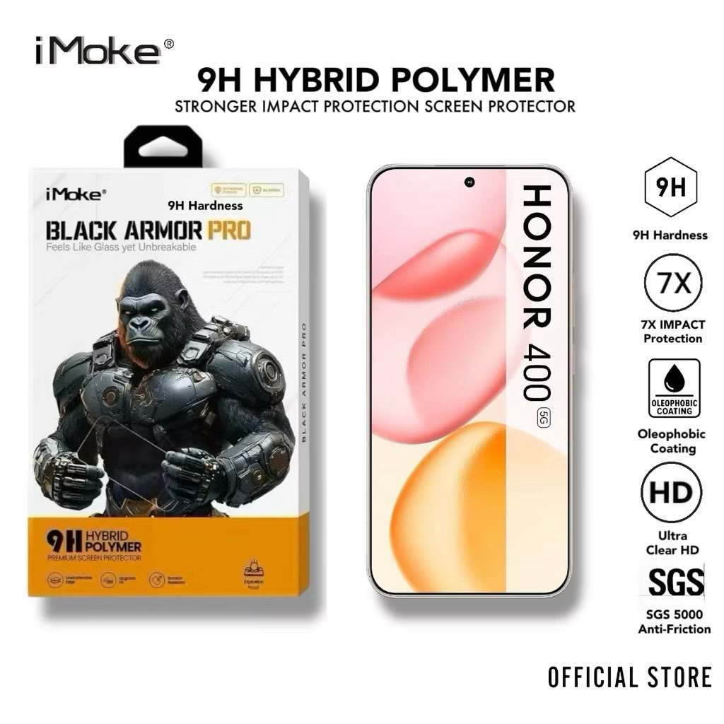 IMoke 9H Black Armor Pro Impact Screen Protector สําหรับ Honor 400/400 Lite/200 สมาร์ท/90 Lite