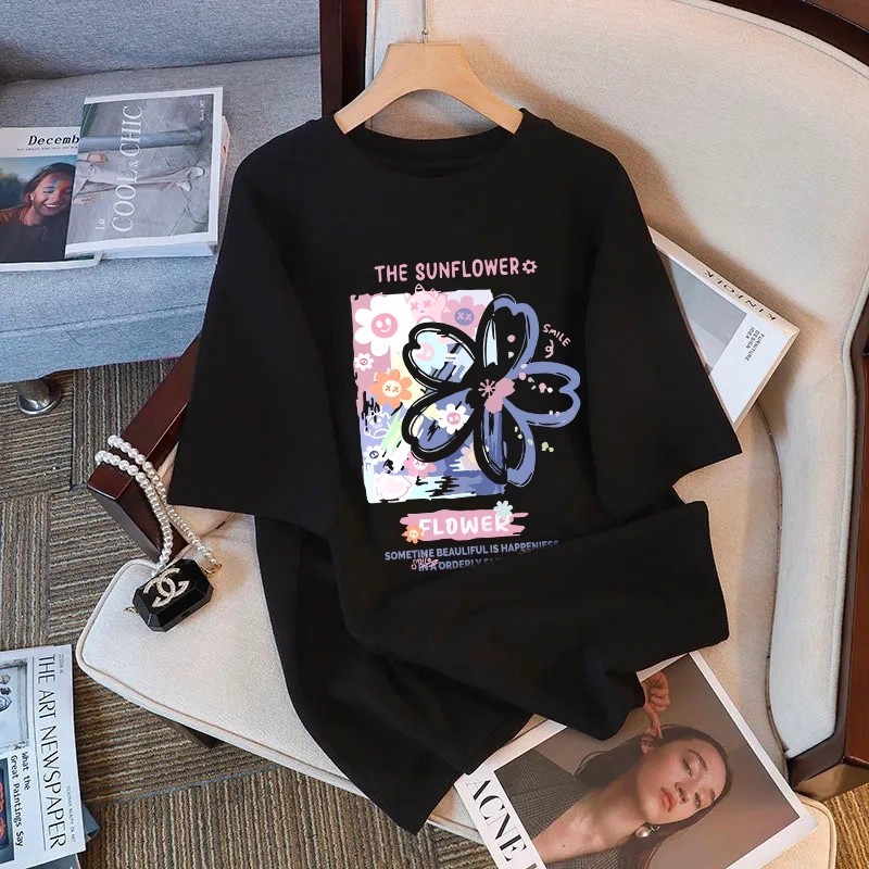 KATUN เสื้อยืด Keme Jabaju คอสั้นผ้าฝ้ายเสื้ออินเทรนด์ผู้ชายผู้หญิงผ้าฝ้ายผ้าดอกไม้ Graffiti-Pattern