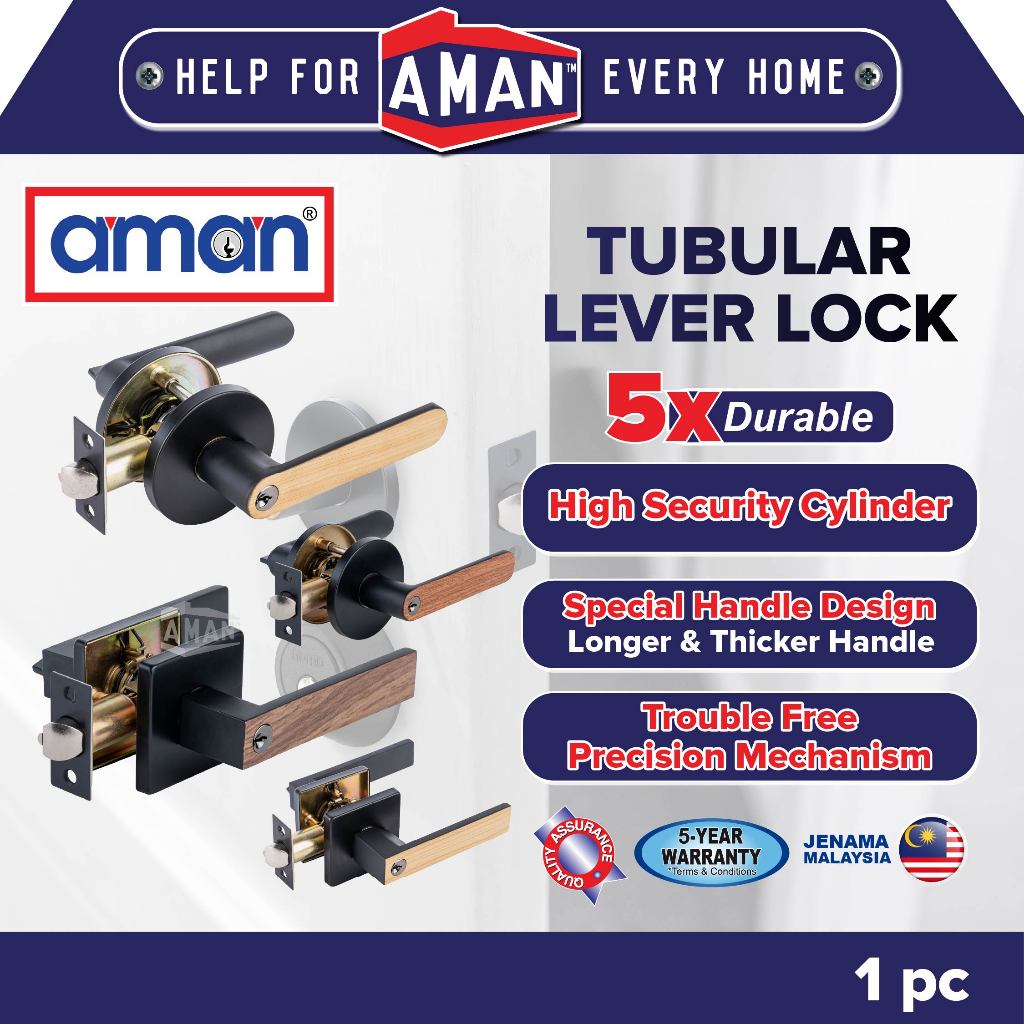 AMAN Tubular Lever ล็อคประตูชุดล็อค Tombol Pintu Bilik Rumah 手门锁