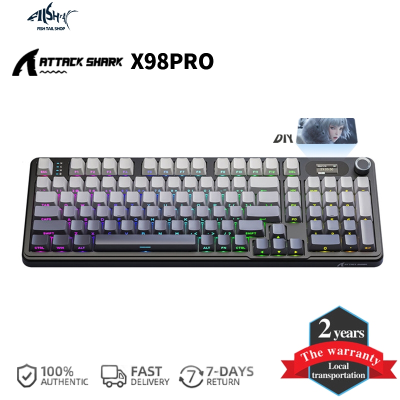 Attack Shark X98PRO ที่กําหนดเองคีย์บอร์ด 98 คีย์ BT/2.4/Type-c การเชื่อมต่อ Hot-swap ปะเก็น swappab