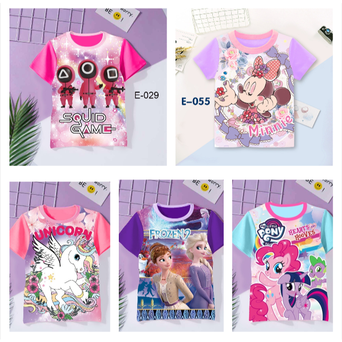 ️UP 1 SIZE ️Ailubee Girl เสื้อยืด Stella/Unicorn/Pony/Butterbean/Frozen/Minnie/Paw/Squid Games/Kitty