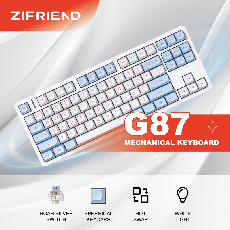 ZINFRIEND G87 Mechanical Keyboard 87 คีย์ Hot Swappable Silent Switch ไฟสีรุ้งสําหรับเล่นเกม