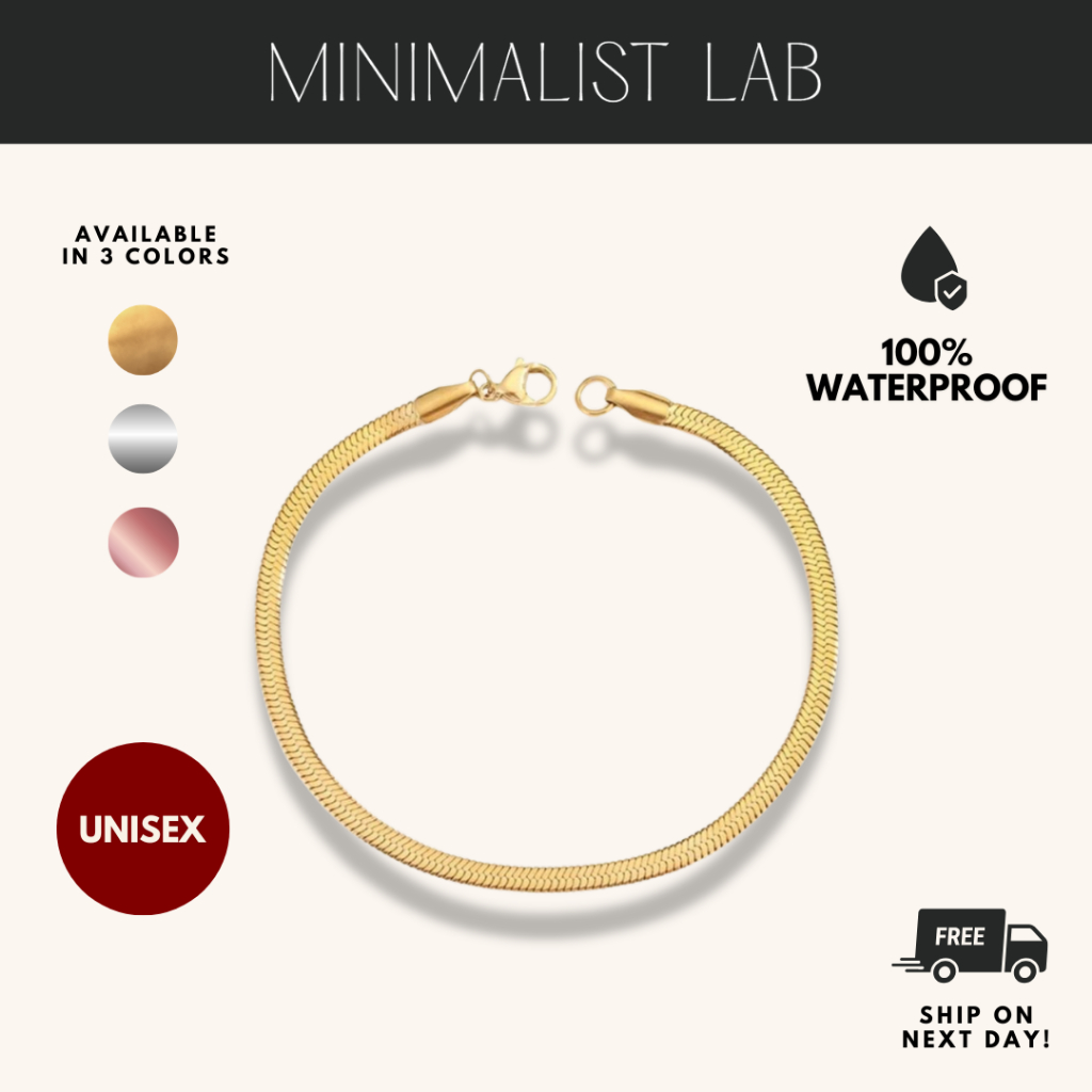 Minimalist Lab สแตนเลส Herringbone Chain สร้อยข้อมือ Gelang Wanita Pria Anti Tarnish กันน้ํา