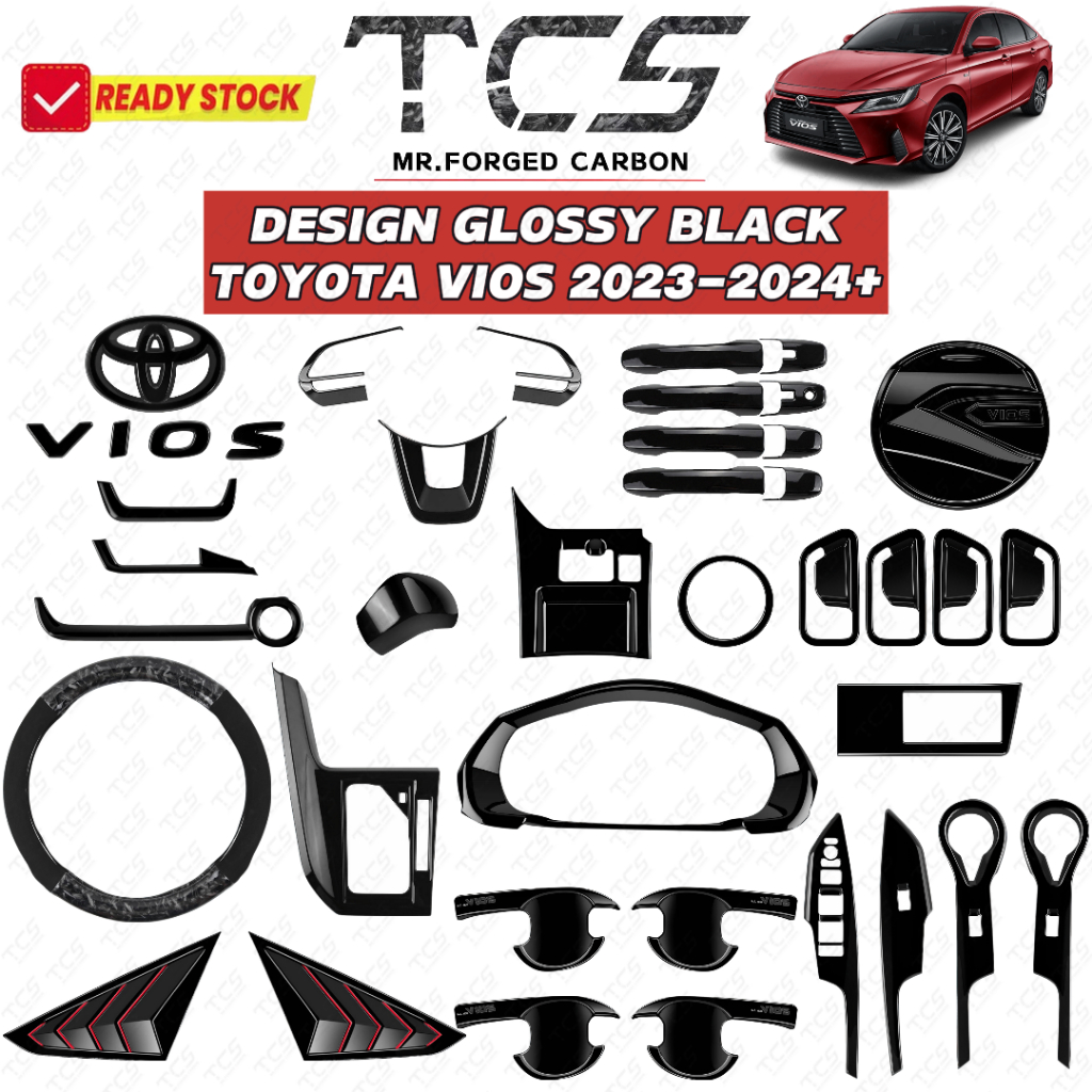 TCS ใหม่ TOYOTA VIOS AC100 2023-2025+ รถ GLOSSY สีดํา INTERIOR ฝาครอบกรอบ GARNISH อุปกรณ์เสริมชุดเต็มรูปแบบ