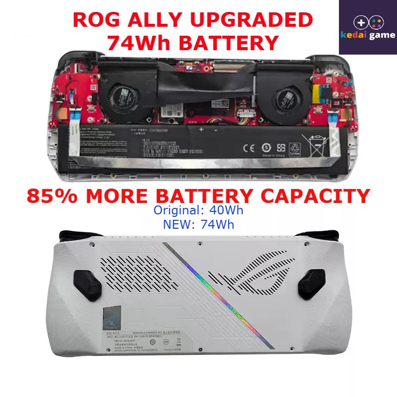 ROG Ally อัพเกรด 74Wh แบตเตอรี่ 85% แบตเตอรี่ OEM ความจุที่ยาวขึ้น Z1 Extreme Mod