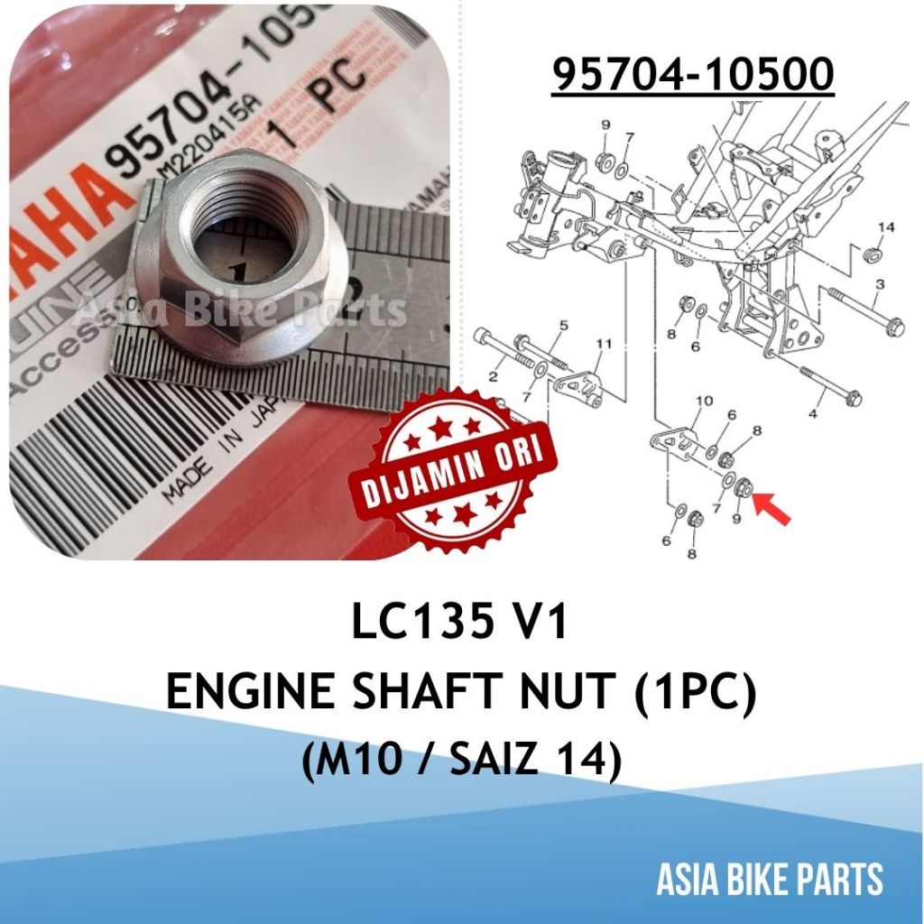 Yamaha LC135 V1 Engine Bolt Nut ikat Shaft Gantung Enjin Saiz 14 - 95704-10500 (90179-10658)