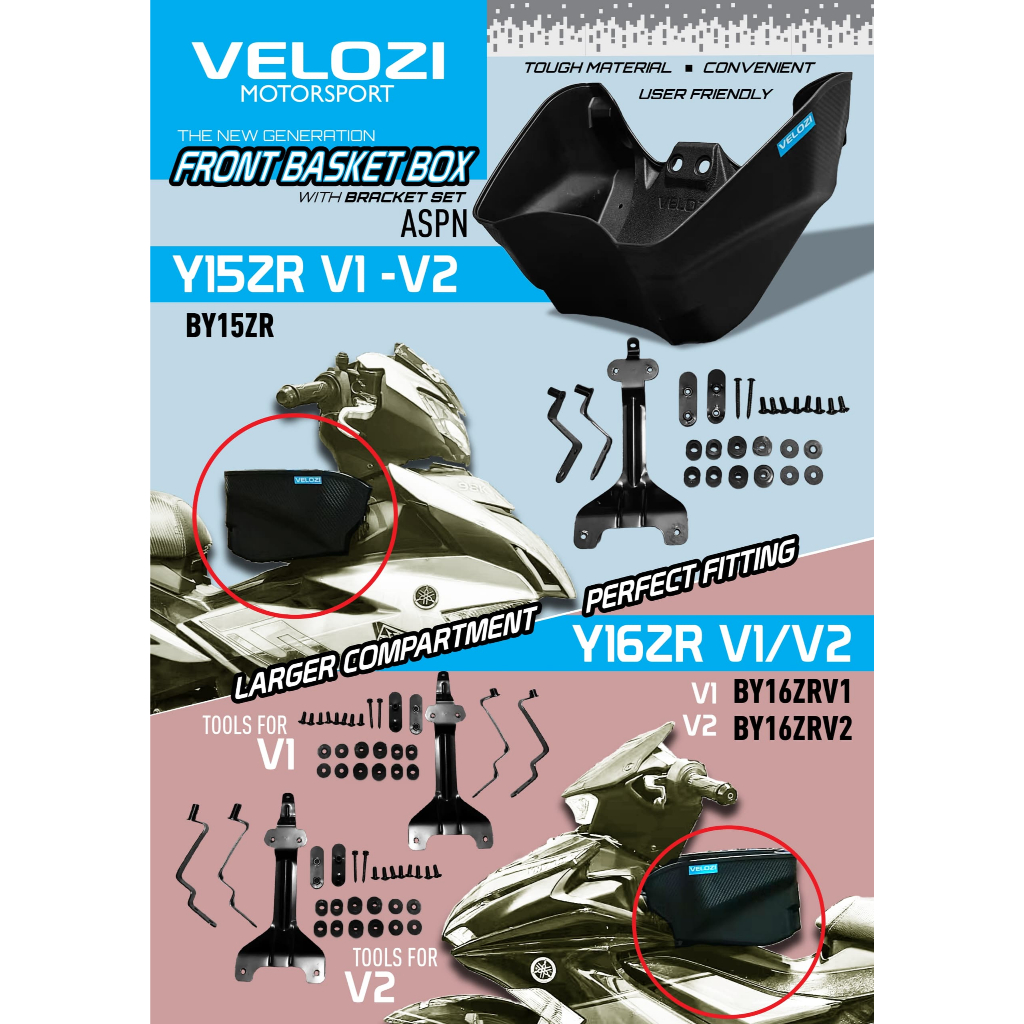 VELOZI ตะกร้าตะกร้า PVC ตะกร้า BAKUL พร้อมตัวยึด ASSY Y15ZR V1 V2 Y16 ABS LC135 V2 V3 V4 V5 V6 V7 V8