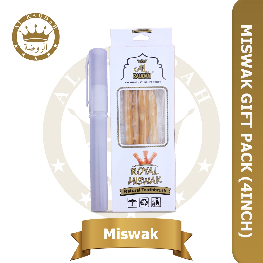 Al Rudah Kayu Sugi Miswak แพ็คกระเป๋า Miswak{4 ชิ้น + ที่วางฟรี}