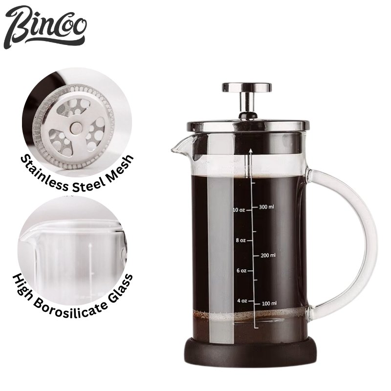 Bincoo /400ml ,600ml เครื่องชงกาแฟ French Press พร้อมแก้ว Borosilicate Coffee Plunger