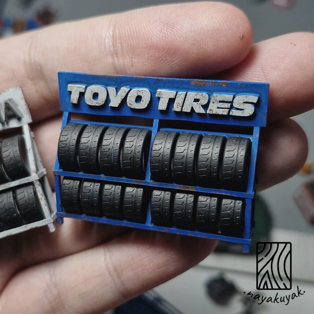 ชั้นวางยางสําหรับโรงรถ 1/64 Scale Diorama Yokohama Dunlop Toyo ยาง Hotwheels Matchbox Tomica PopRace Mini GT