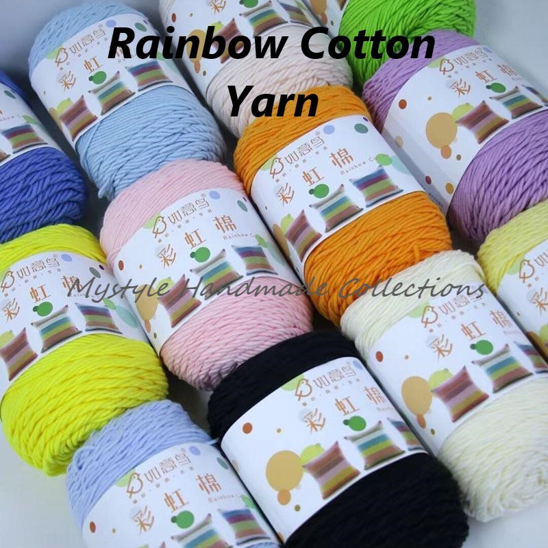 Benang Kait Rainbow, Benang Pelangi, ผ้าฝ้ายเส้นด้ายสีรุ้ง, ผ้าฝ้ายนม 5 สีแช่แข็งสี牛奶线 DIY Bg อุปกรณ์เสริมโครเชต์และถัก