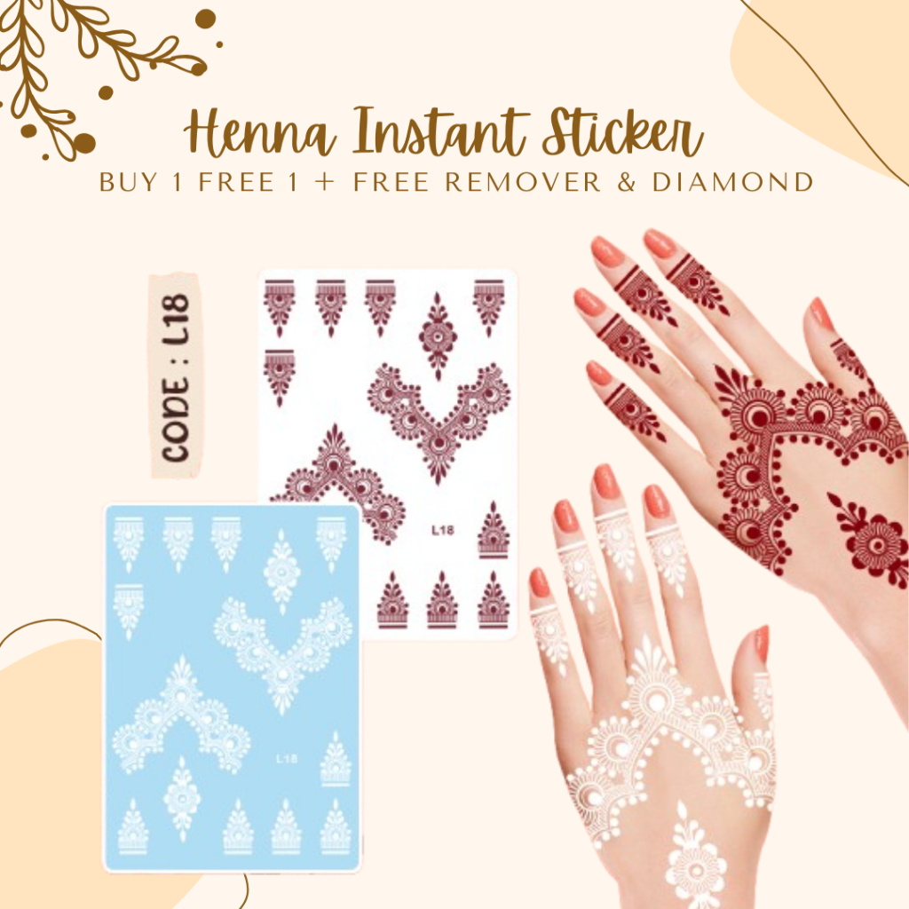 (ซื้อ 1 ฟรี 1) Henna Instant White/&Maroon/ สติ๊กเกอร์รอยสักลูกไม้ กันน้ํา/ สติ๊กเกอร์ Inai Putih & 