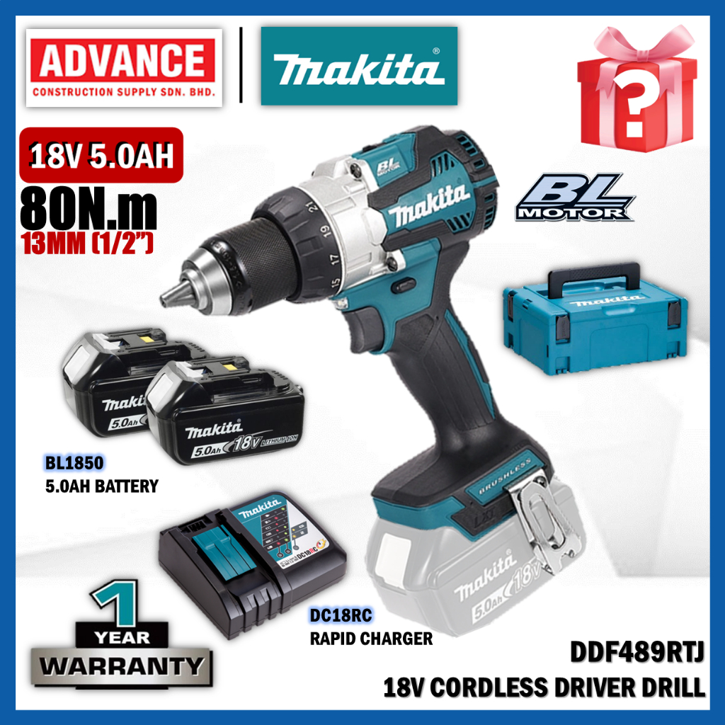 MAKITA DDF489Z / DDF489RTJ 18V สว่านไดรเวอร์ไร้สาย 13MM (1/2")