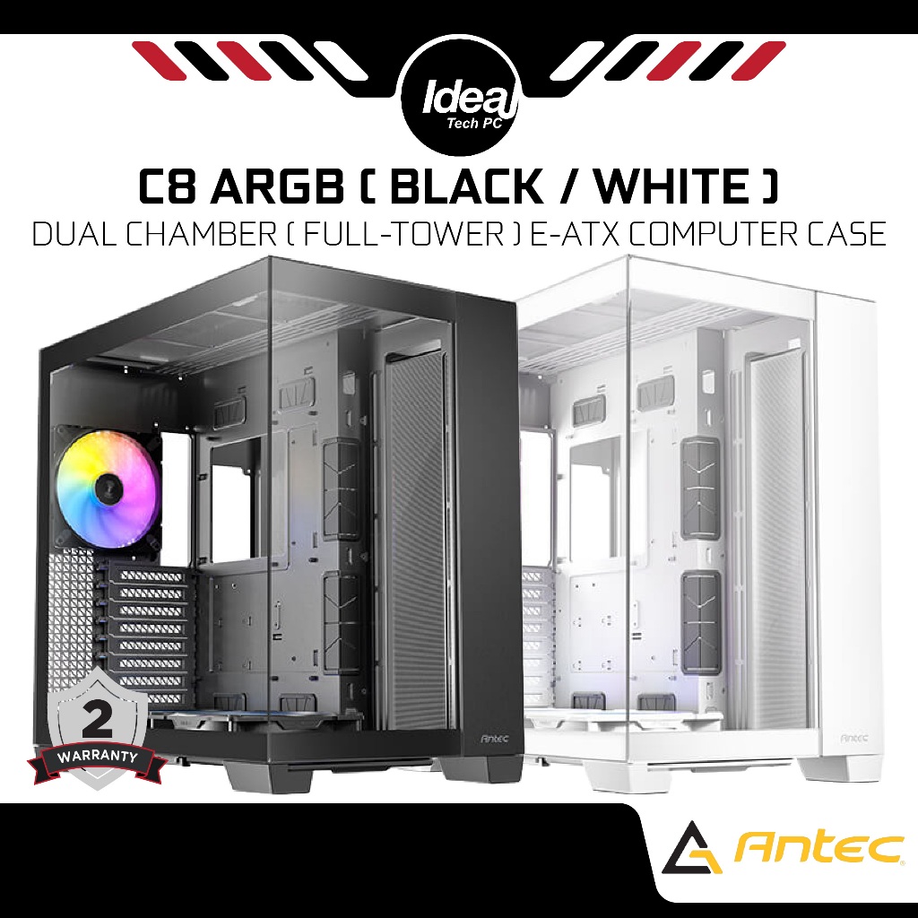 ANTEC C8 ARGB BLACK / WHITE DUAL CHAMBER SHAPED RECORDING 3X PWM FAN INSTALLED PC FULL TOWER E-ATX
