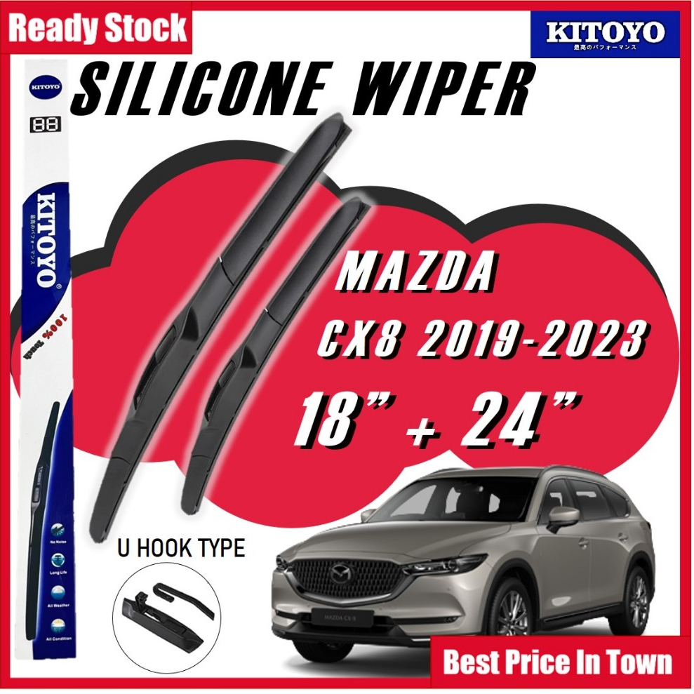 KITOYO พรีเมี่ยมนาโนซิลิโคนรถ Wiper Windshied สําหรับ Mazda CX8 2019-2023 Wiper Kereta Bundle 18 นิ้
