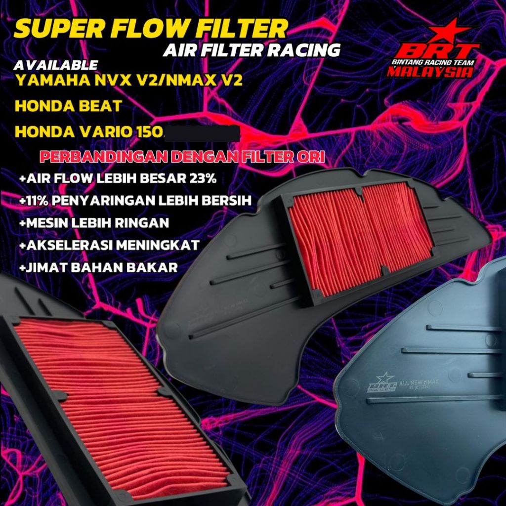 AIR FILTER SUPER FLOW BRT NVX NMAX V2 VARIO125 VARIO150 PCX150 NVX155