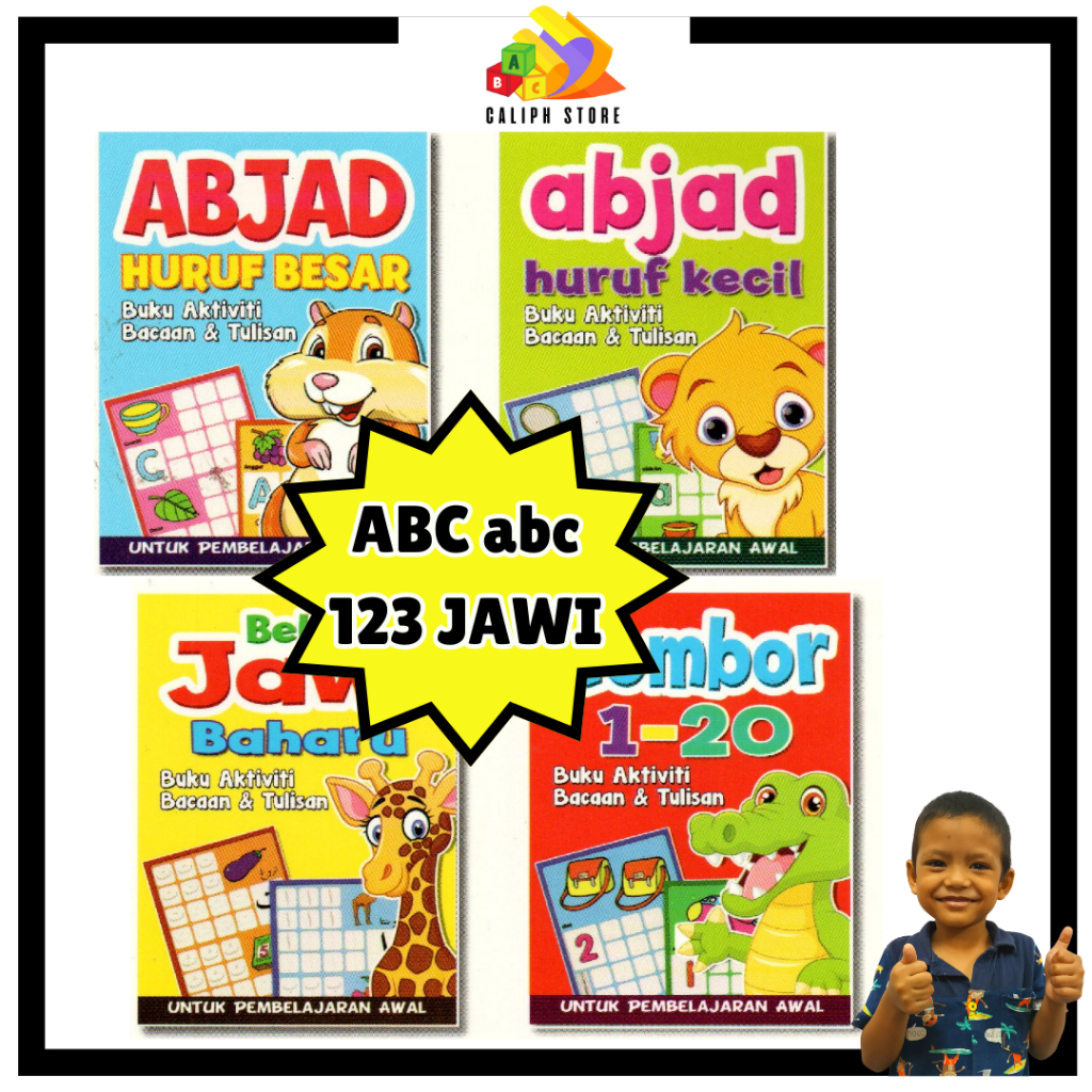 หนังสือกิจกรรมการอ่านและเขียนสําหรับตัวอักษรการเรียนรู้ในช่วงต้น ABC abc Number Jawi การเรียนรู้การเ
