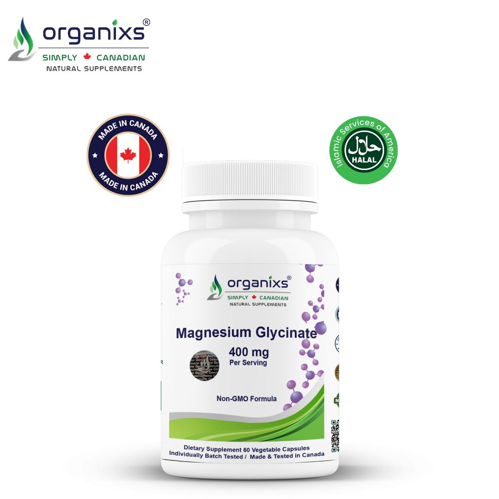 Organixs Magnesium Glycinate 400mg - แร่ธาตุสุดยอด "Unwind" | 60 หมวกผัก | ไม่ใช่จีเอ็มโอ